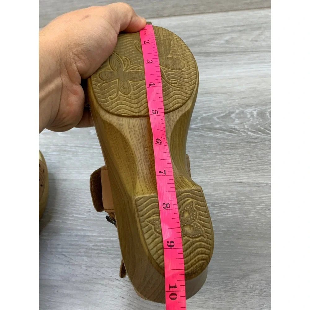 Alegria by PG Lite Roma Tan Leather Laser Cut Wedge Sandals 8 Comfort Shoes